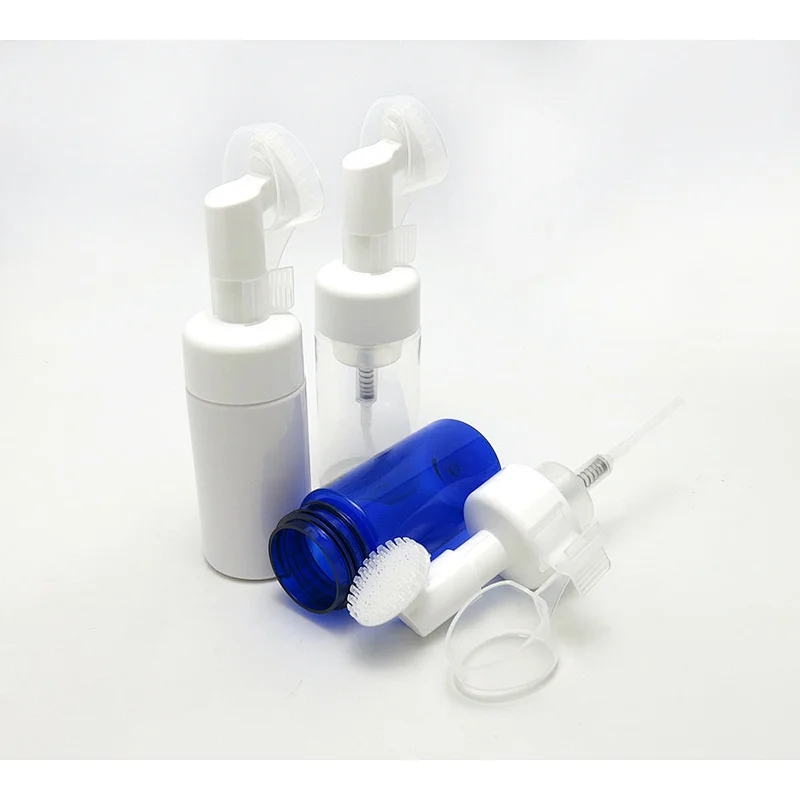 Empty 100ml Cosmetic Facial Wash Plastic Container PET White Cleanser Cream Liquid Soap Foam Bottle With Flower Shape Foaming Pump