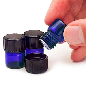 1ml Mini Blue Glass Bottles with Screw Top Cap Empty Vial Candy Vanilla Pill Food Perfume Bottle Metal Cap Jars