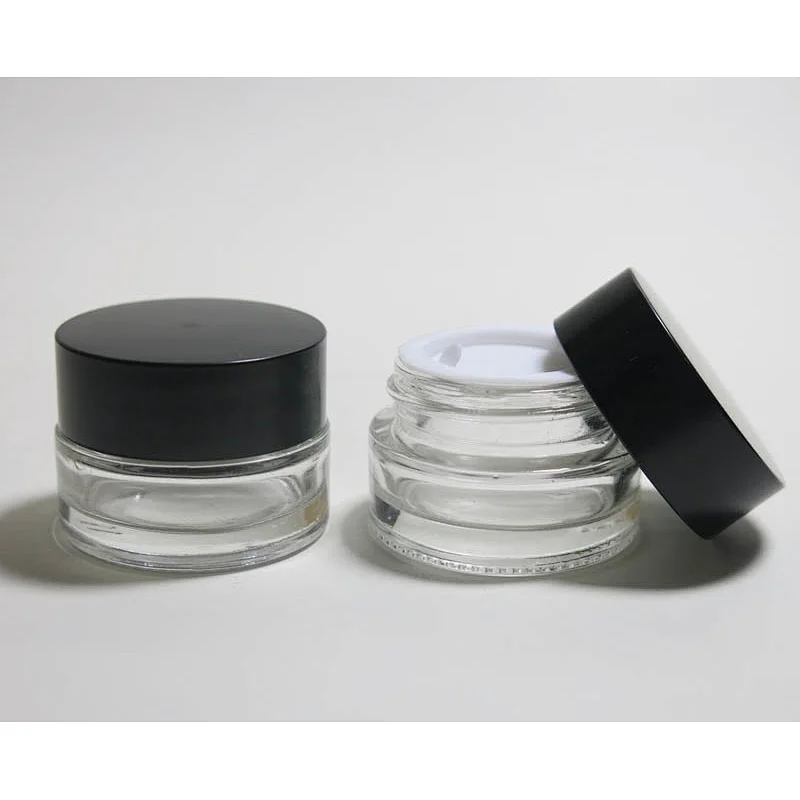 5g Glass Clear Cosmetic Face Cream Bottles Lip Balm Sample Container Jar Pot Makeup Store Vials With Black caps