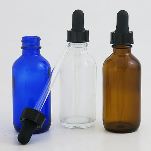 60ml Clear Amber Cobalt Blue Glass Dropper Bottle 2oz Eye Dropper for Essential Oils Containers