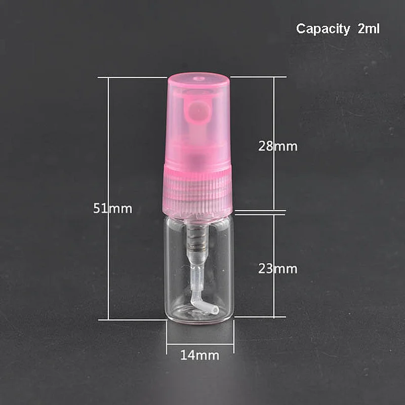 2ml Mini Empty  Glass Refillable Travel Transparent Perfume Atomizer With Colorful Plastic Spray