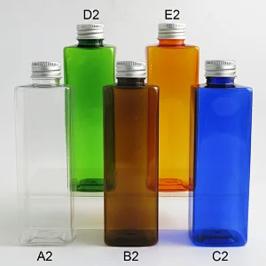 240ml Square Empty PET Perfume Lotion Bottle Refillable Vials Colorful Travel Cosmetic Containers with Aluminum Lids