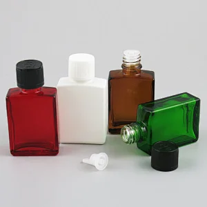 30ml Portable Colorful Empty Glass Bottle Child Proof Cosmetic Square Bottle