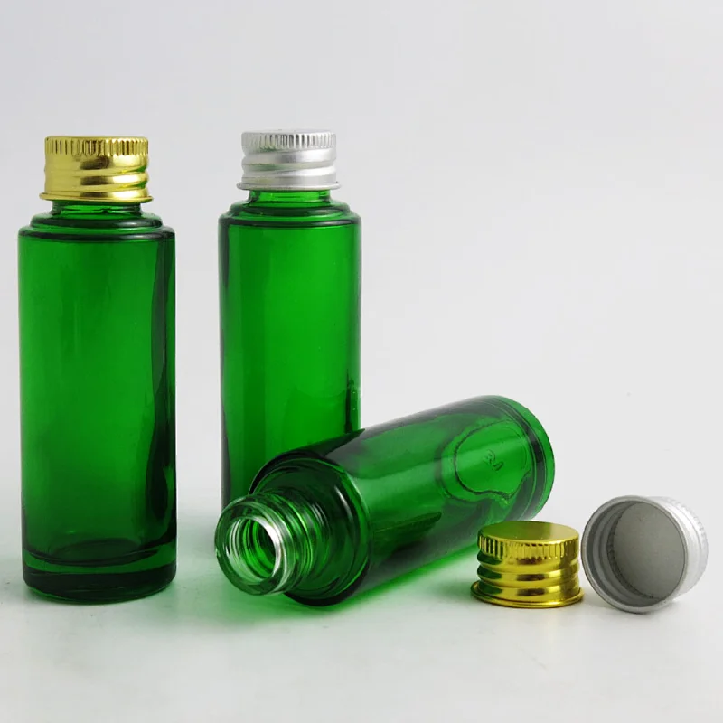 30ml Small Refillable Boston Round Glass Bottle with Aluminum Cap Blue Amber Clear Glass Containers Packaging