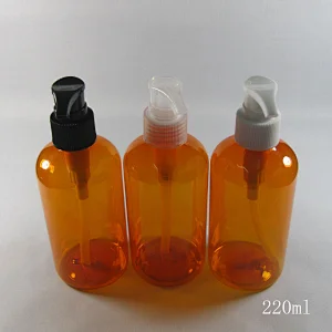220ml Amber Portable  PET Plastic Perfume Vials Cosmetic Packing Bottles with 5 KInds of caps