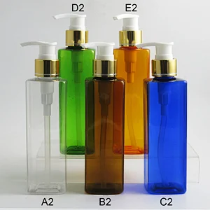 240ml Square Portable Colorful PET Bottle Plastic Bottle with Gold & Silver Pump