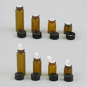 Amber 1ml 2ml 3ml 5ml glass vials refillable travel cosmetic smaple containers with screw cap& silicone stopper