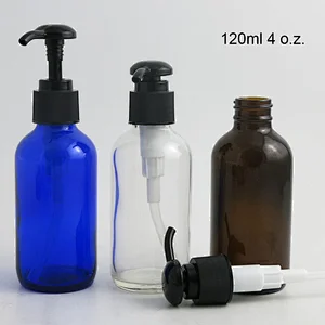Empty Blue Clear Amber120ml Lotion Pump Boston Bottles Hand Sanitizer Personal care Lotion Refillable  Container