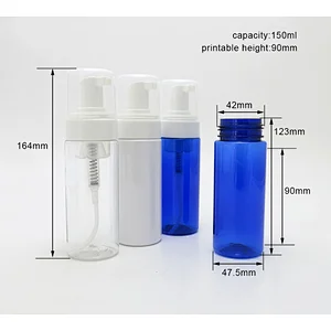 150ml Blue White Clear foam bottle cosmetics packaging Body Cream/Lotion Cosmetic Container Travel Use foaming pump bottle With Customizable logo
