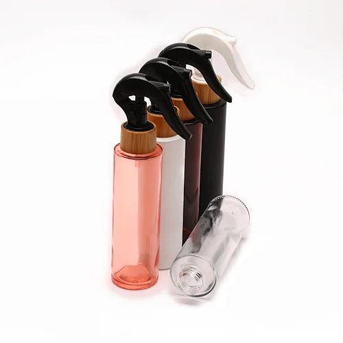 Well Selling  personal care Bamboo Trigger Pump Sprayer white clear glass Spray Bottle For Cosmetic Packing