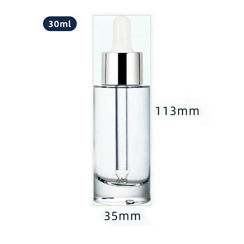 Custom Cosmetic Packaging Flat Shoulder 30ml Clear Glass Dropper Bottle Essential Oil