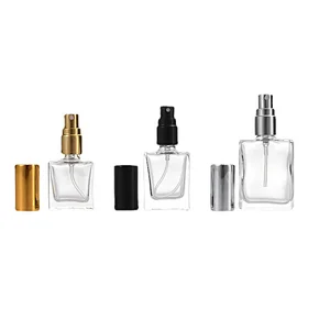 5ML 10ML 15ML New Design Clear Thick Wall Square Gold Aluminum Caps Spray Glass Cosmetic Container Packaging Glass Bottle