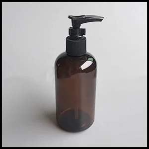 New Trends Cosmetic Packaging 250ML  Amber Round Plastic Pump Bottle For Cosmetic Shampoo Essential Oil