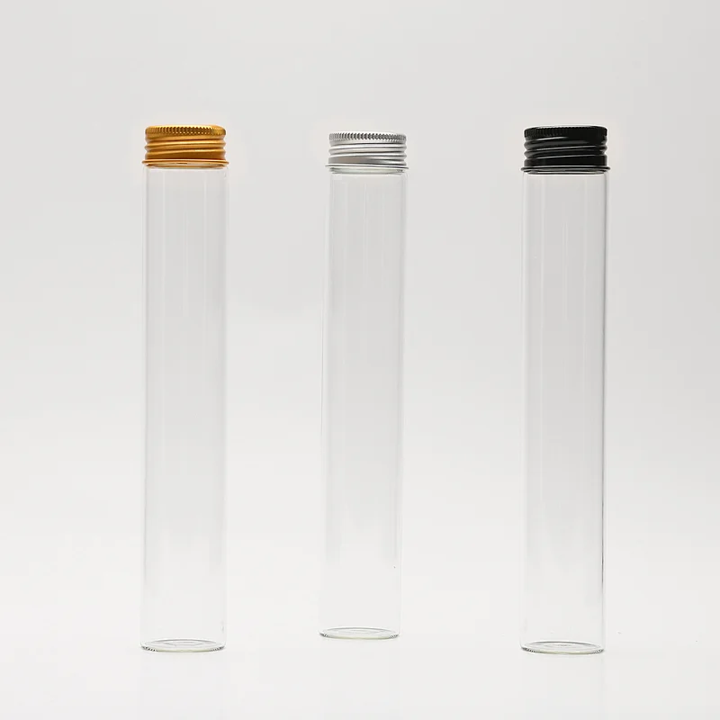 100ML Transparent Glass Tube With Screw Cap Tall Thin Bottle Aluminium Lid Screen Printing Available For Test Storage