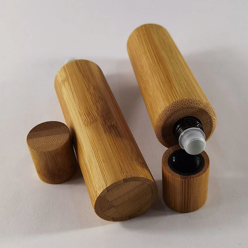 Bamboo Cosmetic Packaging Elegant 50ML Deodorant Perfume Roll On Glass Bottle Bamboo Lid Roller Bottle