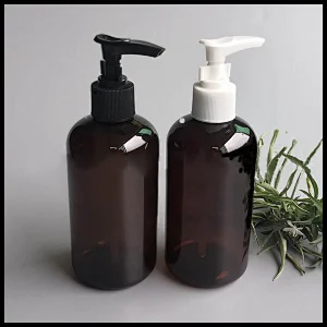 New Trends Cosmetic Packaging 250ML  Amber Round Plastic Pump Bottle For Cosmetic Shampoo Essential Oil