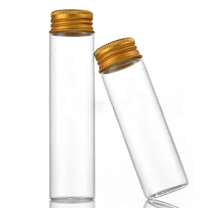 30mm Diameter Transparent Grade Customized Round Flat Bottom Borosilicate Glass Test Tube Small Vial With Screw Gold Cap