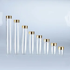 Diameter 30mm Clear Glass Tube Packaging With Gold Metal Screw Cap Dimensions Are Optional