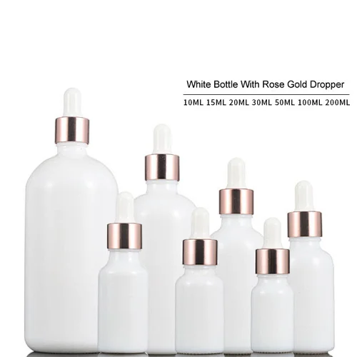 RTS 10ML 15ML 20ML 30ML 50ML 100ML 200ML Glass Essetnial Oil Milky White Dropper Bottle With Rose Gold Dropper
