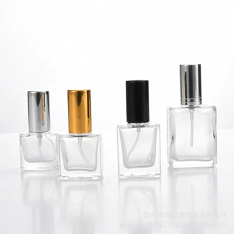 5ML 10ML 15ML New Design Clear Thick Wall Square Gold Aluminum Caps Spray Glass Cosmetic Container Packaging Glass Bottle