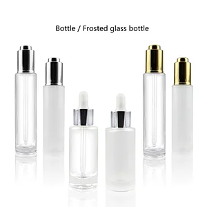 Wholesale Push Button Flat Shoulder Essential Oil Bottle Customize Frosted Cosmetic Glass Dropper Bottle