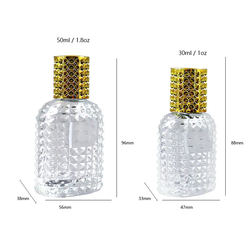 Factory Wholesale High Quality Design 30 ml 50ml Empty Spray Glass  Refillable Perfume Bottle With Plastic Cap Pump Head