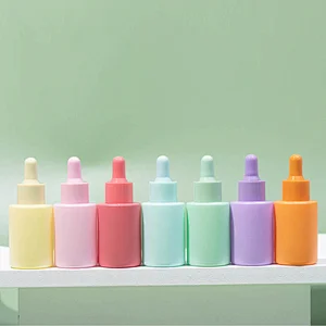 Colorful 1oz 30ml Essential Oil Bottle Flat Shoulder Glass Serum Bottle Cylinder Shape Dropper Bottle For Skin Care Packaging
