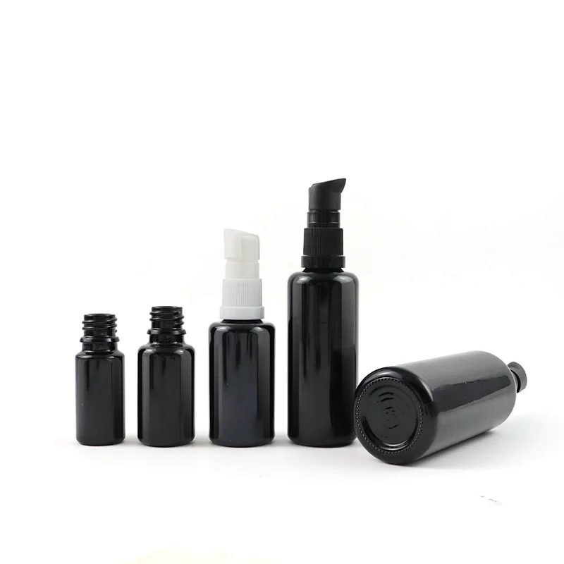 Matte Black Color 10ml 15ml 30ml 50ml 100ml 200ml Glass Round Cosmetic Lotion Bottle Press Pump Bottle