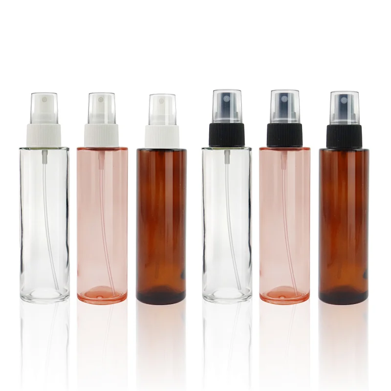 Low MOQ 120ml Clear Amber Red Cosmetic PET Plastic Frosted Spray Perfume Bottle With Sprayer