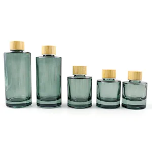 Ready To Ship Luxury 30mL 40mL 100mL 120mL Light Green Flat Shoulder Glass Cosmetic Bottle Screw Cap Set