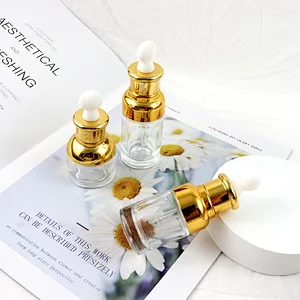 New Design 20ml 30ml 40ml Clear Round Cosmetic Essential Oil Serum Glass Press Pump Dropper Bottle With White Dropper