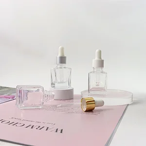 Luxury Oil Square Glass Dropper Bottle 12ml 15ml Clear Thick Color Serum Bottle Wholesale glass dropper bottle With Dropper