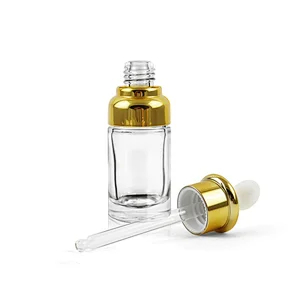 New Design 20ml 30ml 40ml Clear Round Cosmetic Essential Oil Serum Glass Press Pump Dropper Bottle With White Dropper