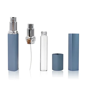 Empty 10ml Square Aluminum Shell Mini Refillable Atomizer Mist Vial Sample Spray Glass Perfume Bottle