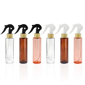 120ml Clear Round Shape Empty Glass Mist Spray Bottles Pet Plastic Trigger Spray Bottle With Bamboo Cap