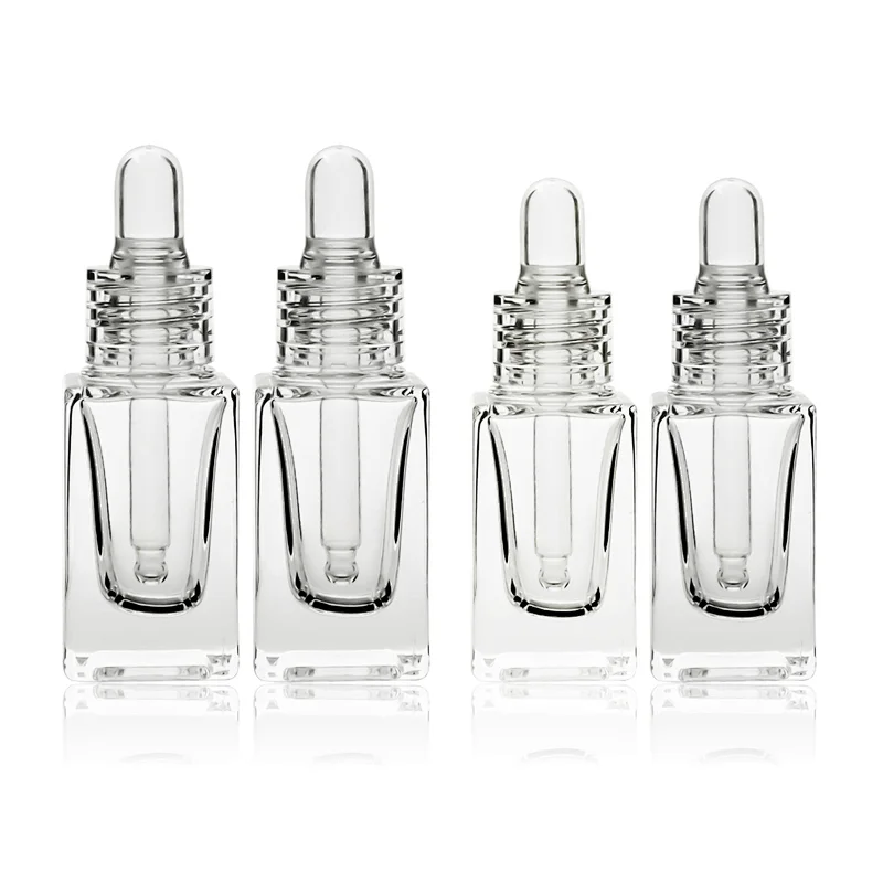 Luxury Oil Square Glass Dropper Bottle 10ml 15ml Clear Thick Wholesale glass dropper bottle With Dropper