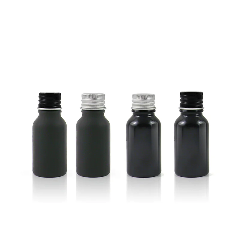 RTS Black Skin Care Container Facial Serum Cosmetic Packaging Glass Bottle With Aluminum Cap 15mL Hot Sale