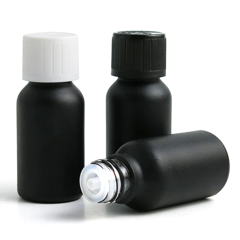 Factory Direct Sales Essential Oil Glass Bottle Black Childproof Plastic Screw Cap Hot sale Products Black White Cap