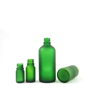Luxury Boston Round Glass Essential Oil Dropper Bottle Green Frosted Glass Dropper Bottle With Bamboo Cap