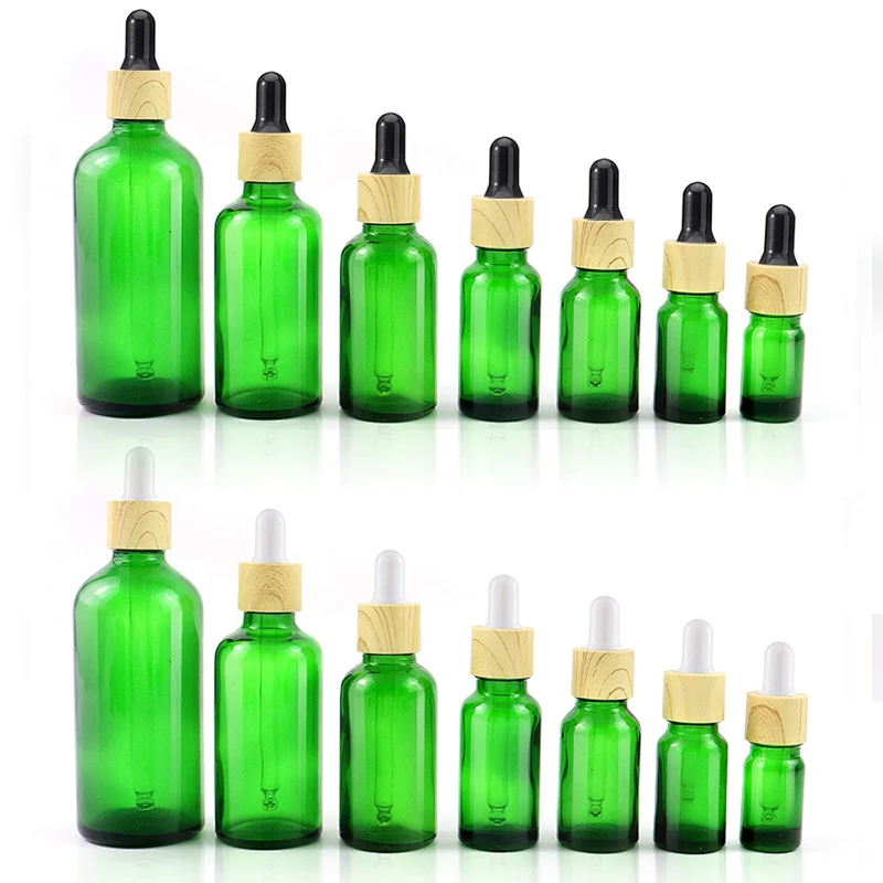 Eco Friendly Essential Oil 5ml 10ml 15ml 20ml 30ml 50ml 100ml Green Clear Glass Dropper Bottle With Bamboo Lid