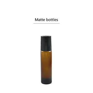 Wholesale Empty Essential Oil Perfume Frosted Clear Amber Blue Glass Roll On Bottle With Metal Roller Ball