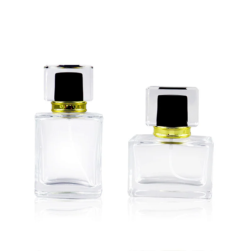 30mL 50mL Square Transparent Perfume Spray Bottle Luxury Glass Bottle with Clear Cap