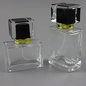 30mL 50mL Square Transparent Perfume Spray Bottle Luxury Glass Bottle with Clear Cap