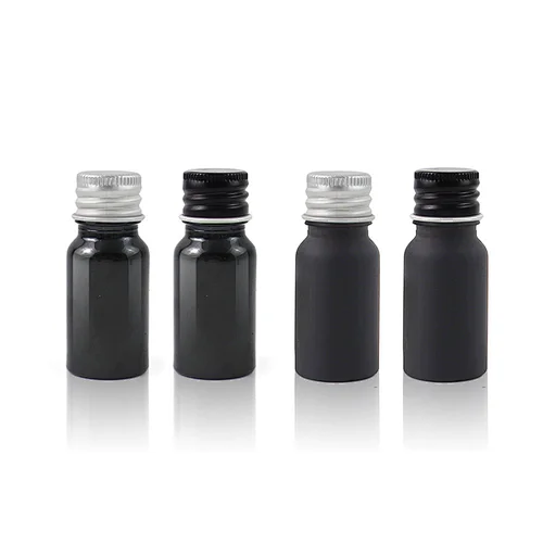 Cosmetic Packaging Glass Bottle With Aluminum Cap 10mL Hot Sale RTS Black Skin Care Container Facial Serum