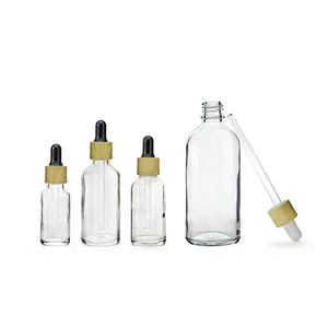 Supplier 5mL 10mL 15mL 20mL 30mL 50mL 100mL Clear Glass Dropper Bottles Skin Care Serum Essential Oil Empty Bottle With Bamboo Cap