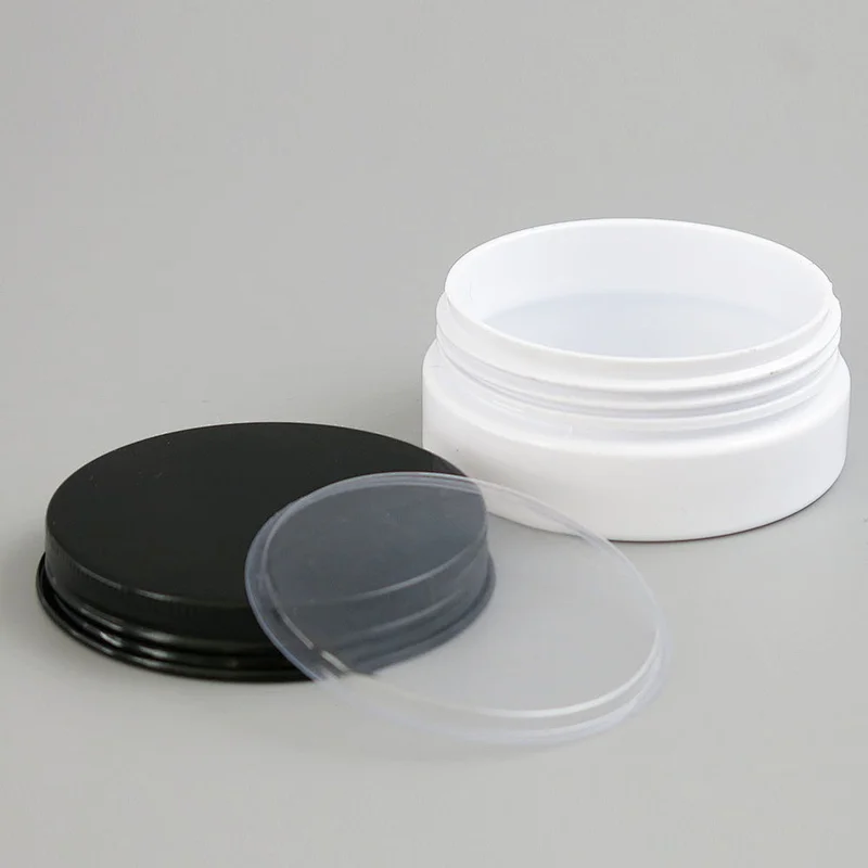 Custom Logo 100g White Plastic Skincare Cosmetic Containers Jars with metal lids
