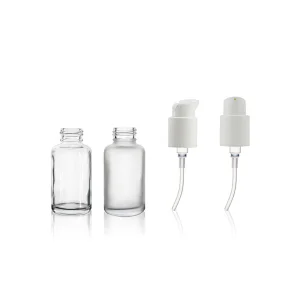 Recyclable Empty 50ml Round Shape Flat Round Shoulders Clear Glass Body Lotion Pump Bottle