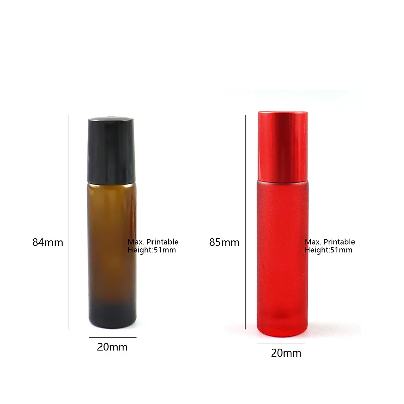Wholesale Empty Essential Oil Perfume Frosted Clear Amber Blue Glass Roll On Bottle With Metal Roller Ball