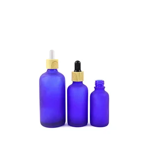 Essence Frosted Frosted Glass Dropper Bottle Cobalt Blue Perfume Sample Vials Multi Capacity Essential Oils Bottle with Bamboo Cap