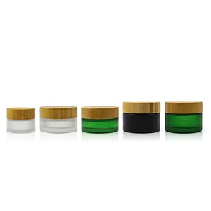 Frosted Coating Bamboo Cosmetic Packaging Face Cream Skin Care Containers 20mL 30mL 50mL Glass Cosmetic Cream Jar with Bamboo Lids